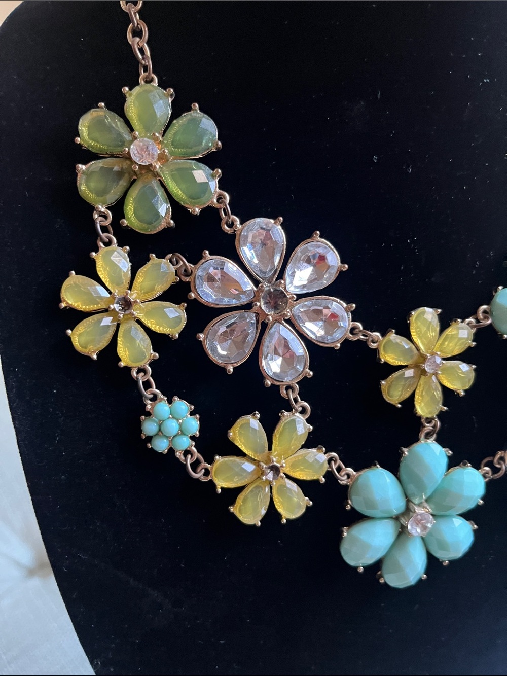 Floral Statement Necklace in Turquoise, Yellow & Clear - Picture 3 of 6